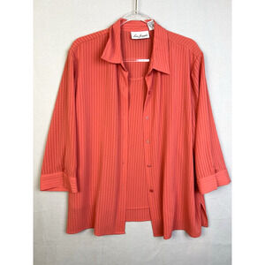 Lady Josepha Blouse Set Women's 1X Pink Button Front & Tank 3/4 Sleeves Work